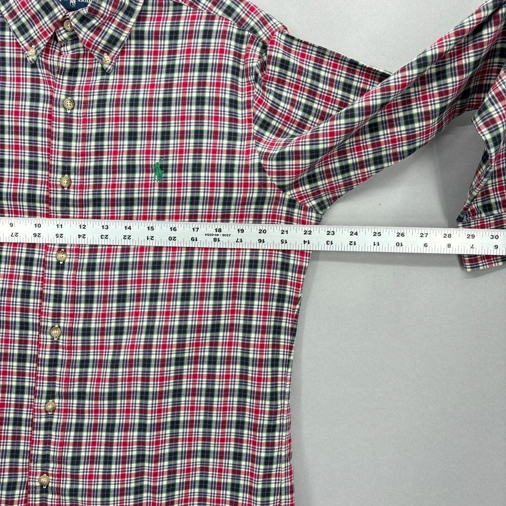 Ralph Lauren Shirt Mens Medium Red Green Plaid Button Down Tartan‎ Twill Vintage